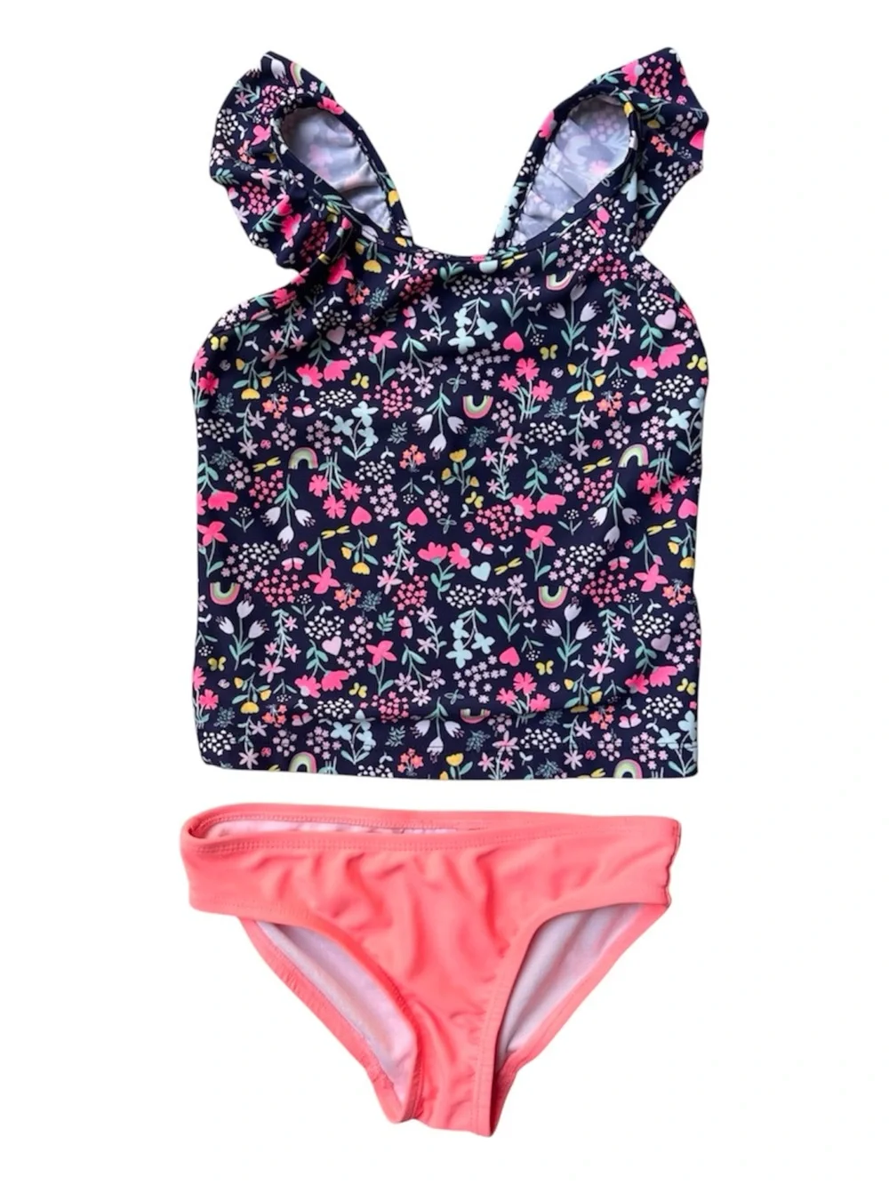 Carter's size 4 Girls ruffle top 2 piece tankini blue coral swim suit set